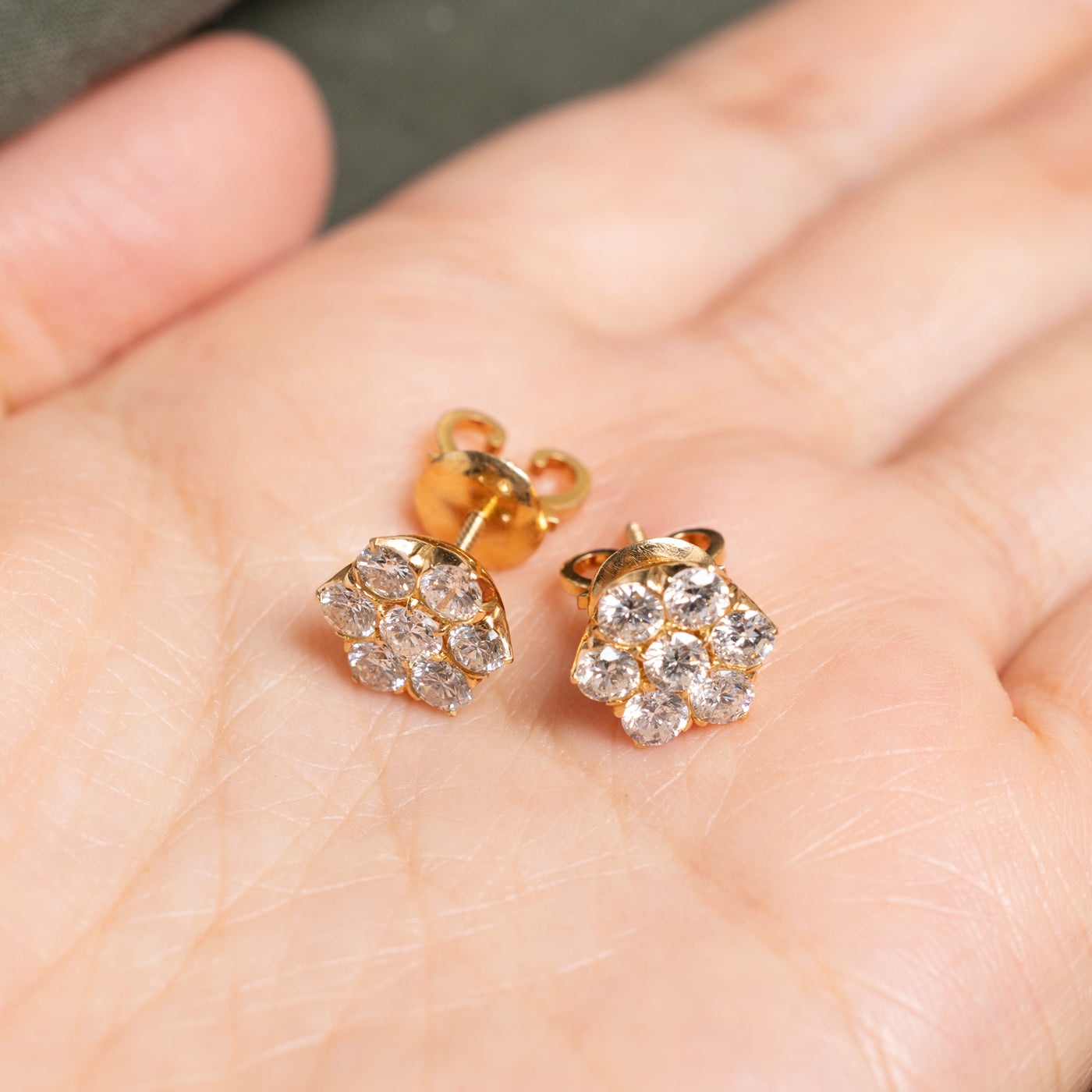 18k Yellow Gold Diamond Daisy Stud Earrings | 1.86ctw