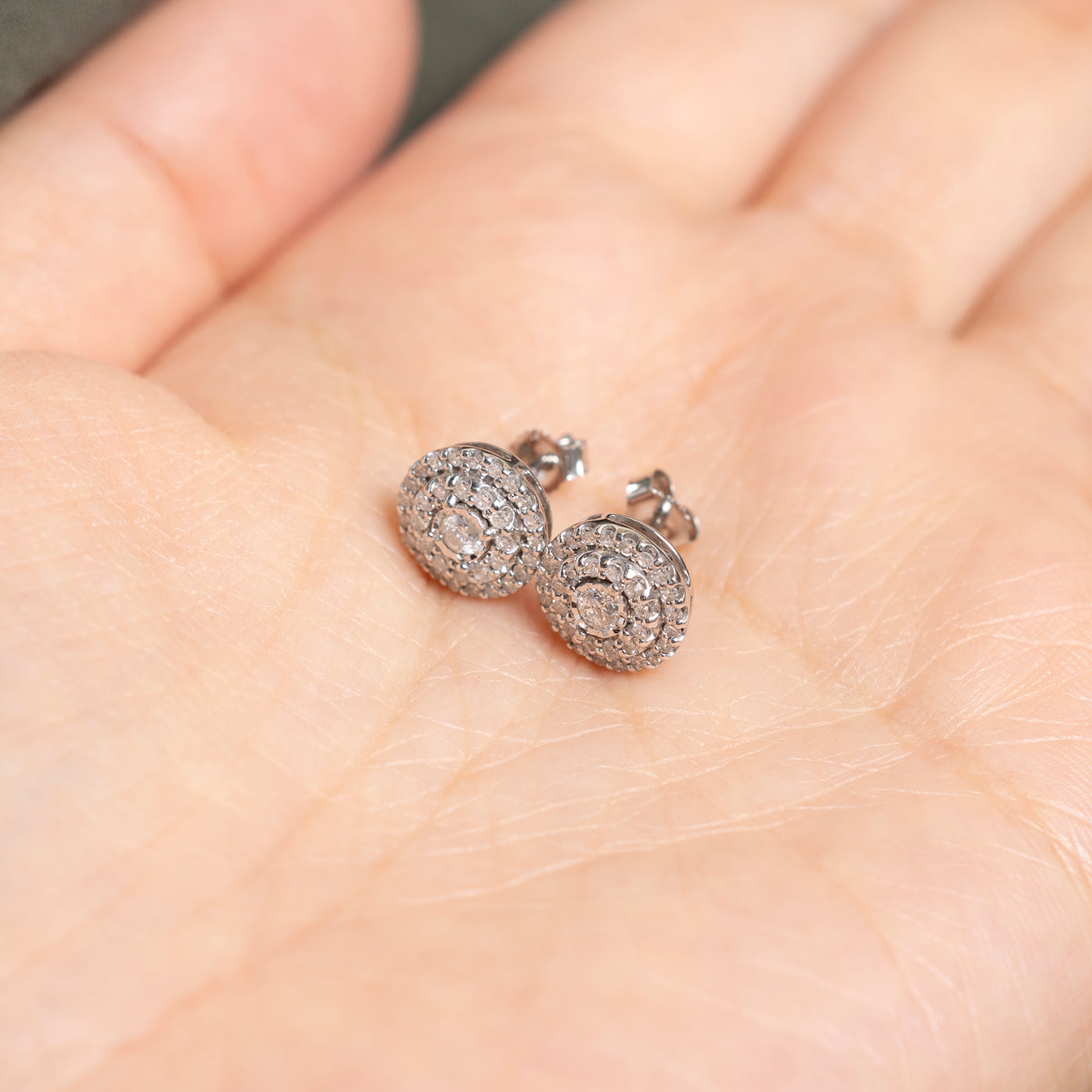 White Gold Diamond Double Halo Stud Earrings | 0.60ctw