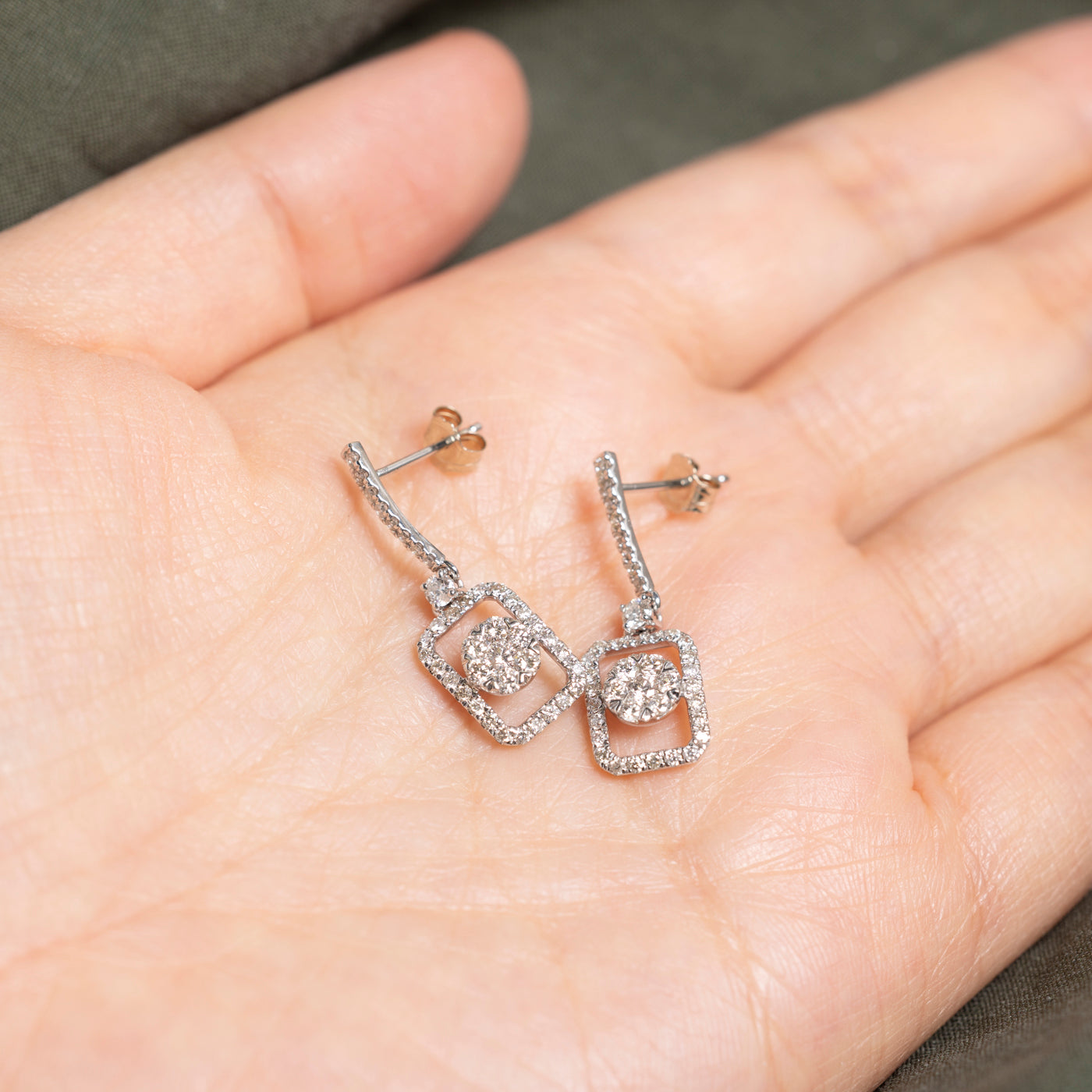 18k White Gold Diamond Framed Cluster Drop Earrings | 1.10ctw