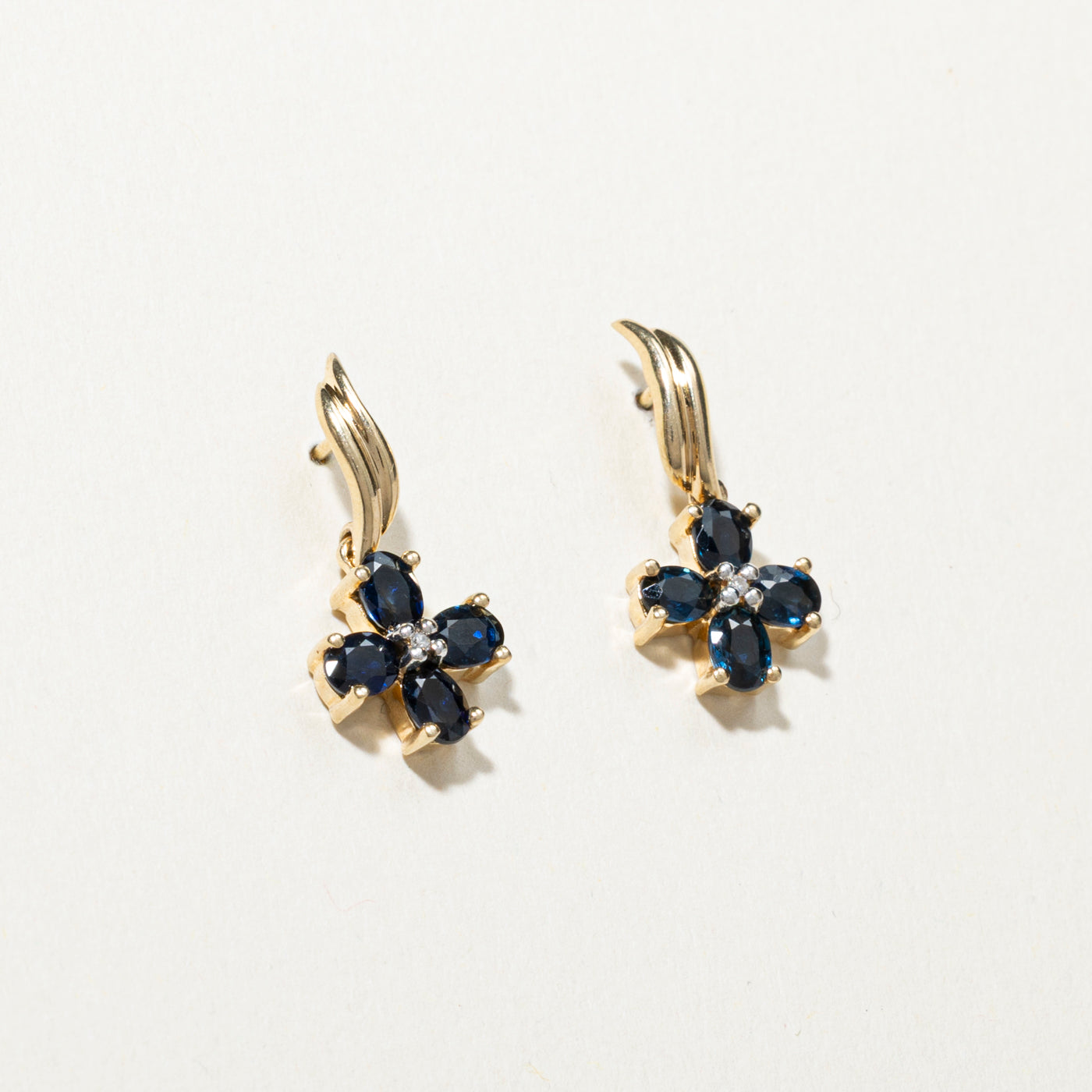 Sapphire & Diamond Floral Drop Earrings | 1.60ctw, 0.01ct