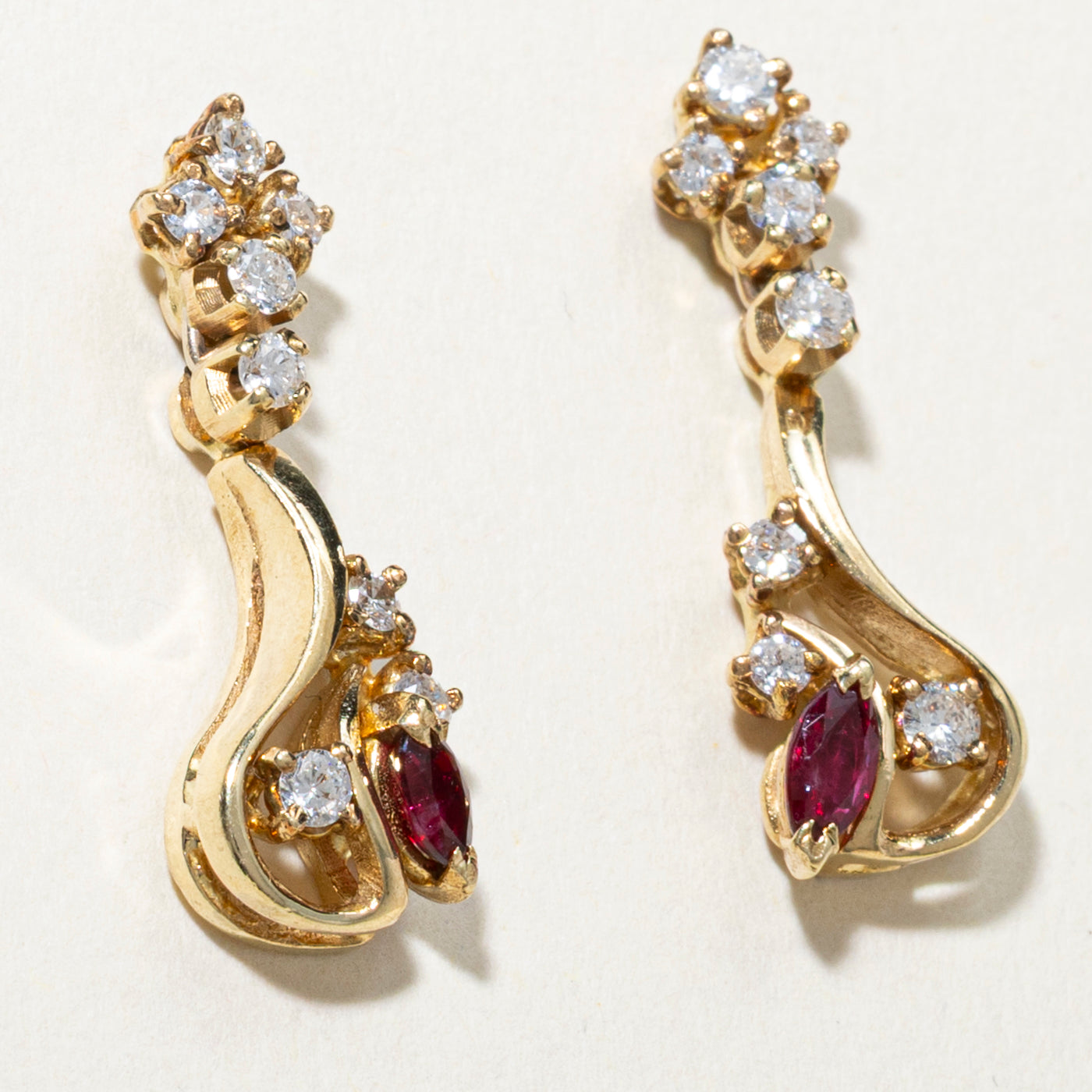 Marquise Cut Ruby & Diamond Drop Earrings | 0.32ctw, 0.50ctw