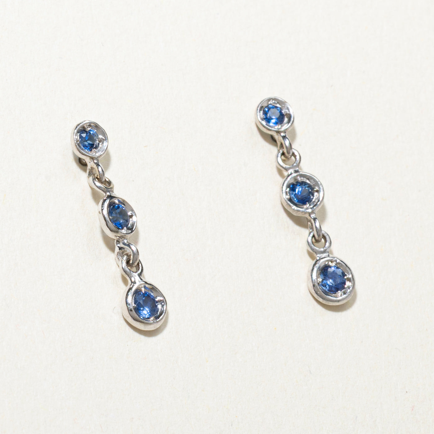 18k Three Stone Sapphire Drop Earrings | 0.18ctw