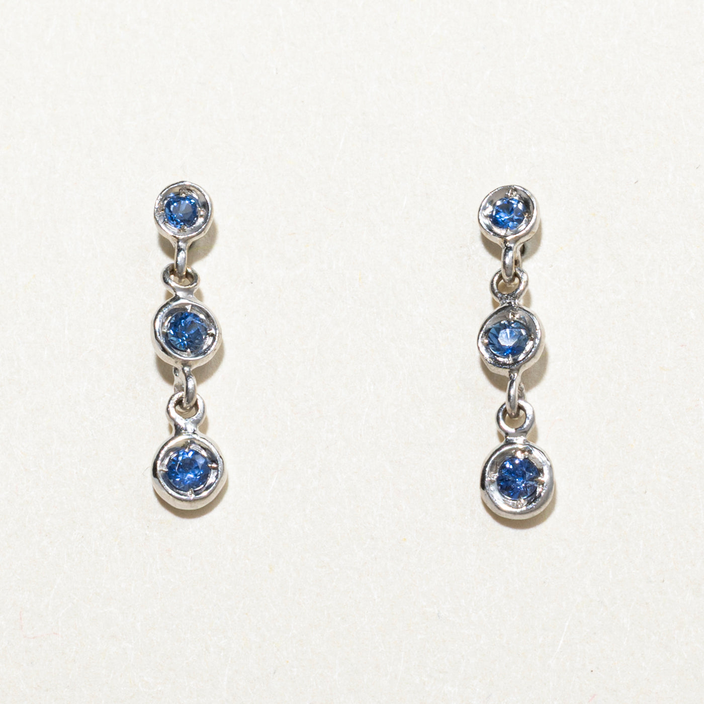 18k Three Stone Sapphire Drop Earrings | 0.18ctw