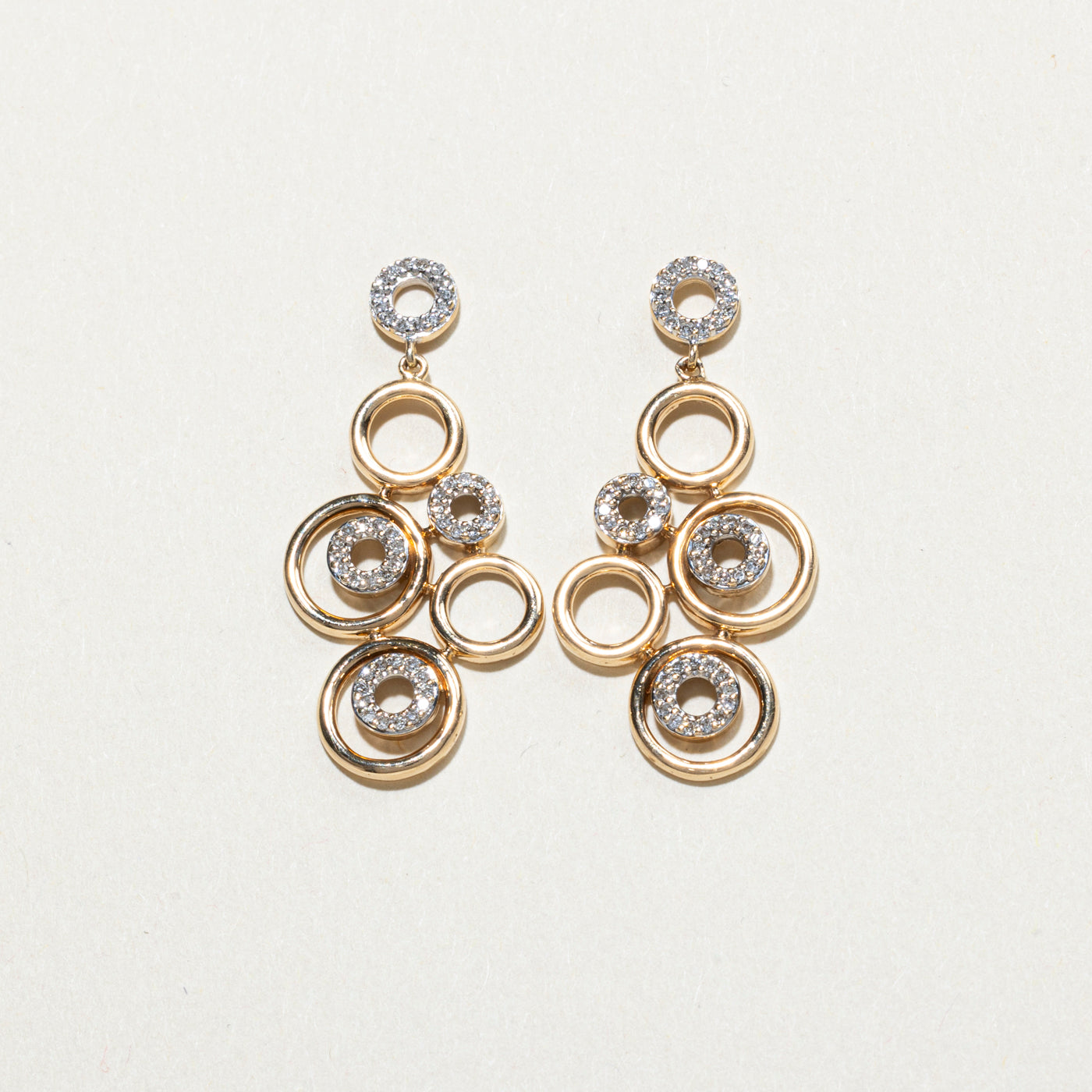 Yellow Gold Diamond Cirlces Chandelier Earrings | 0.20ct