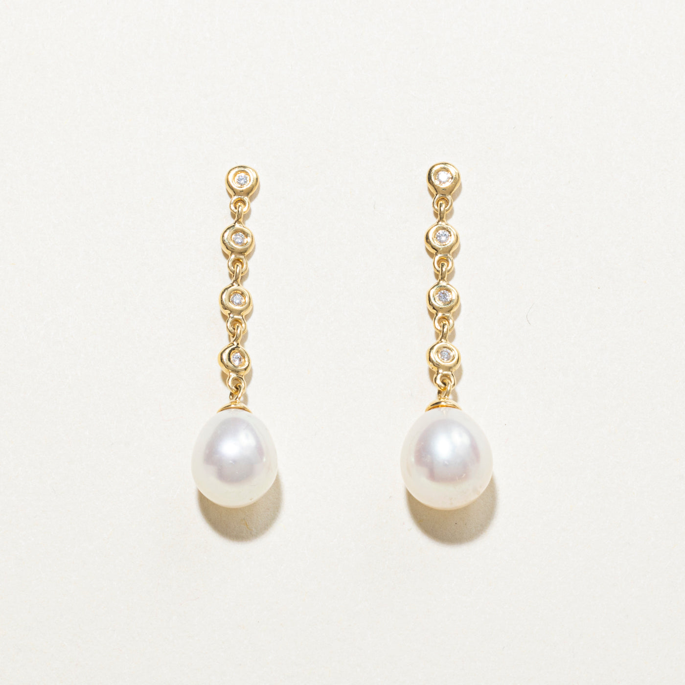 18k Pearl & Diamond Drop Earrings | 0.08ct