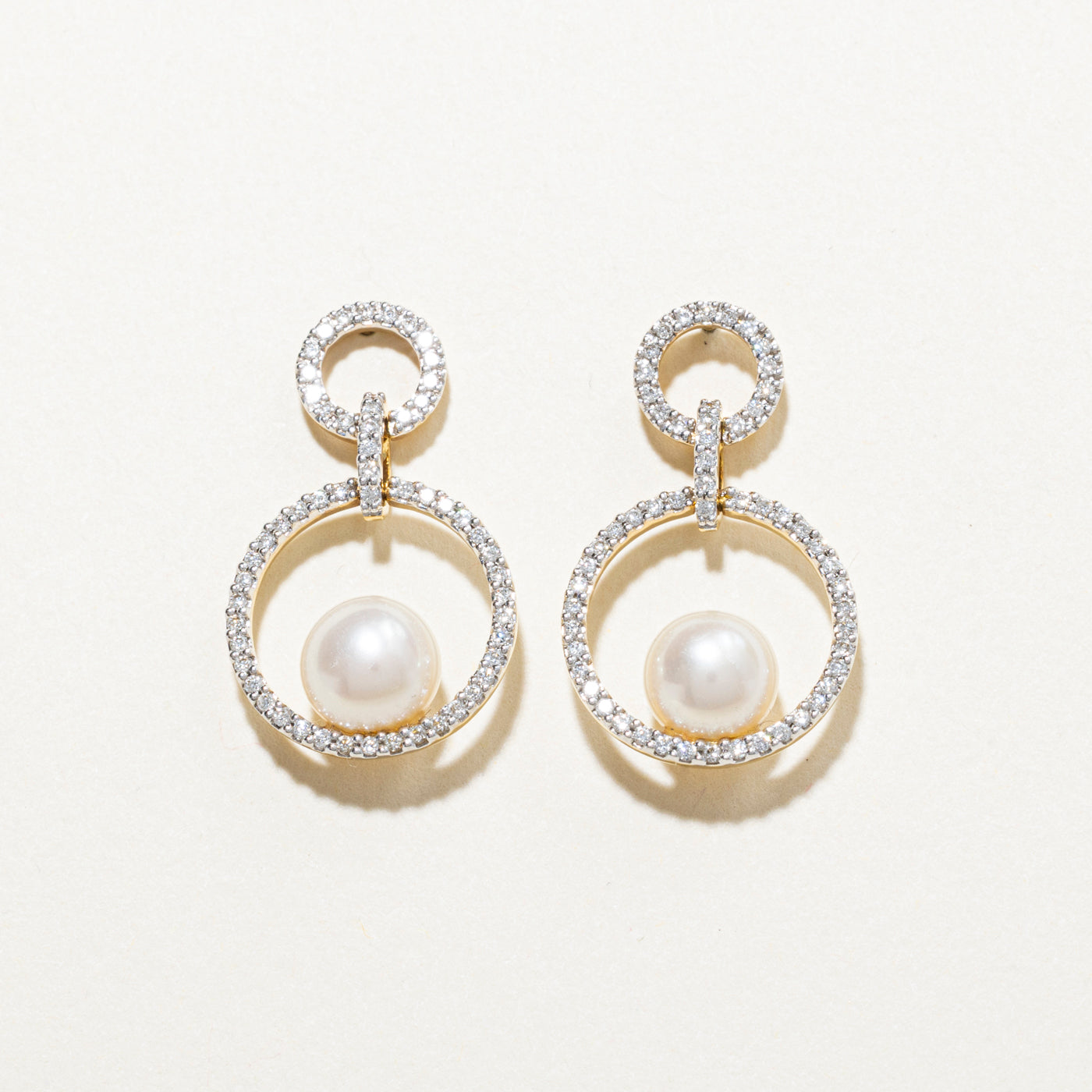18k Yellow Gold Diamond & Pearl Drop Earrings | 0.50ct