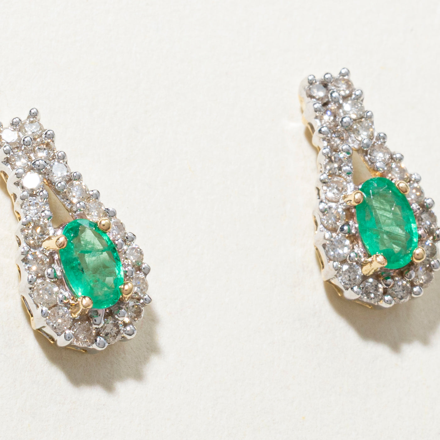 Oval Cut Diamond & Emerald Stud Earrings | 0.38ct