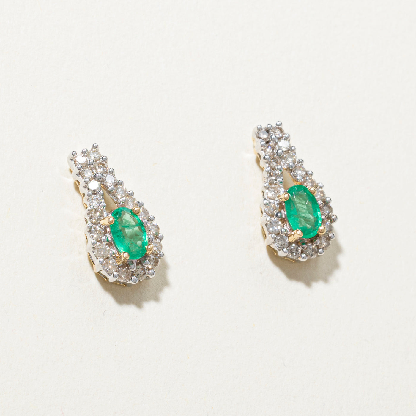Oval Cut Diamond & Emerald Stud Earrings | 0.38ct