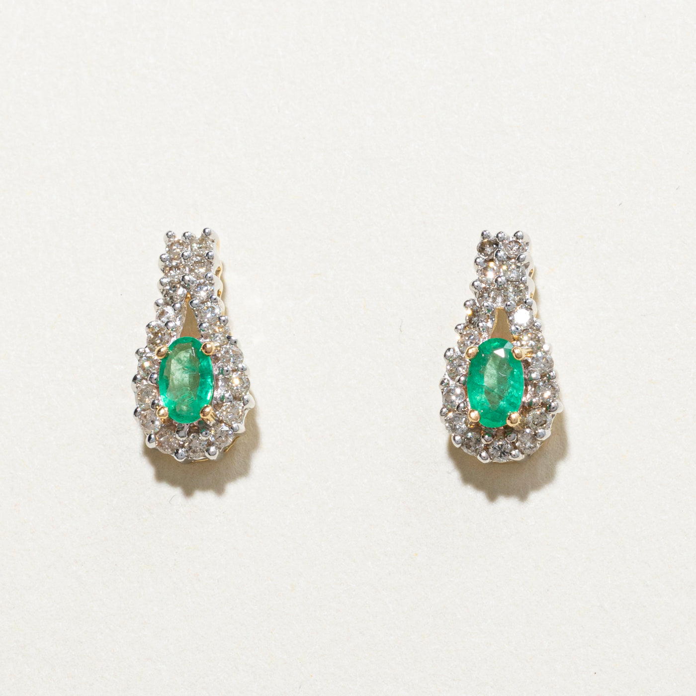 Oval Cut Diamond & Emerald Stud Earrings | 0.38ct