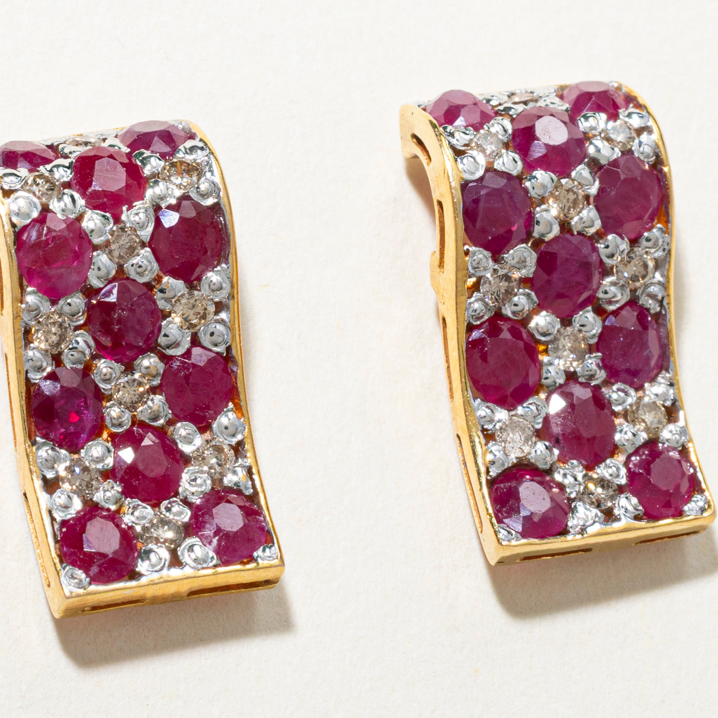 Ruby & Brown Diamond Wave Earrings | 4.18ctw, 0.40ctw