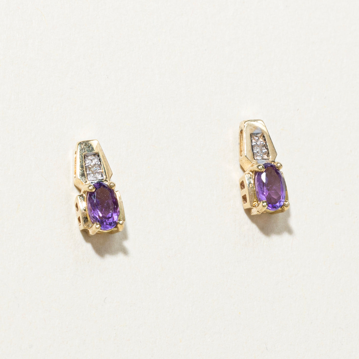 Oval Cut Amethyst & Diamond Stud Earrings | 0.45ctw, 0.01ct