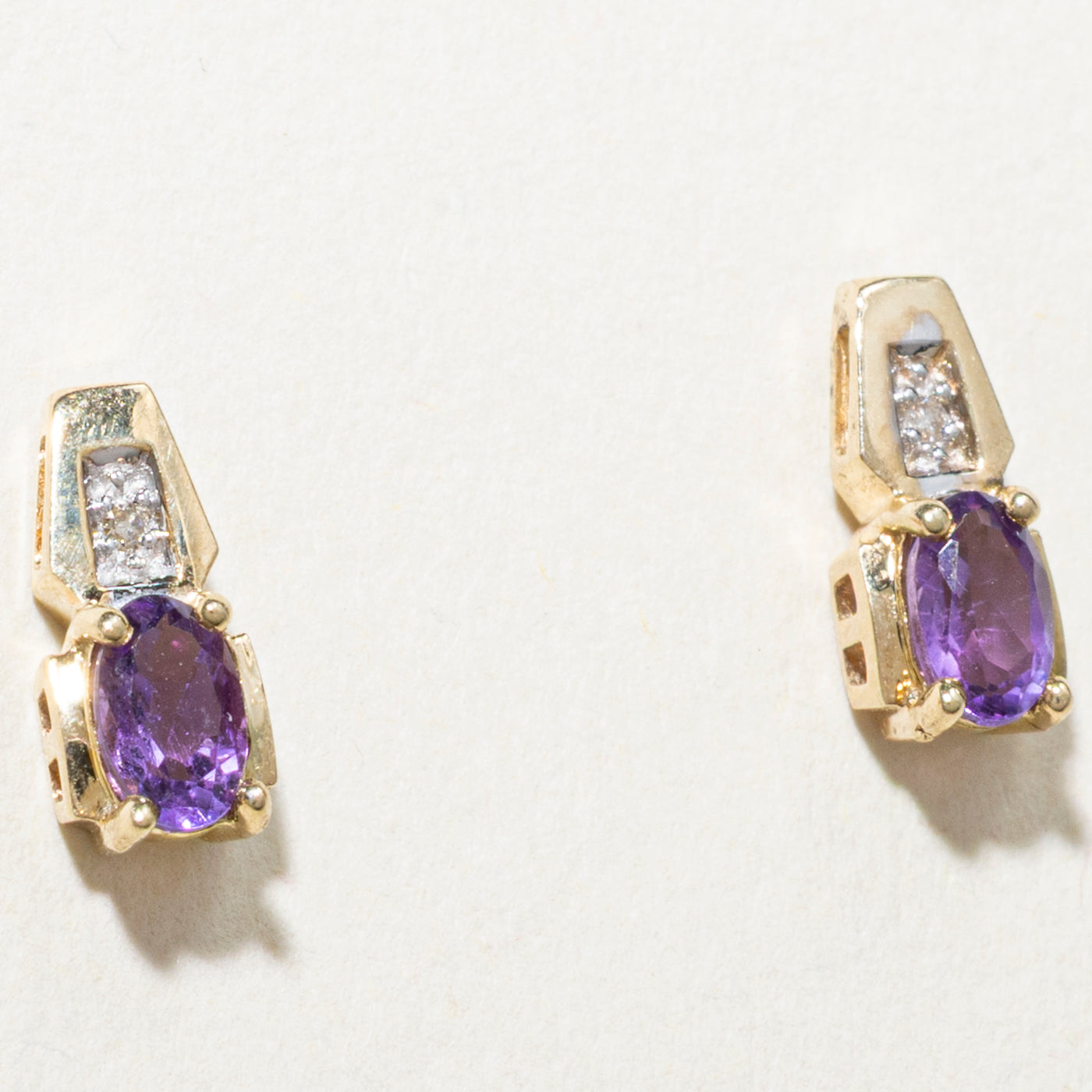 Oval Cut Amethyst & Diamond Stud Earrings | 0.45ctw, 0.01ct