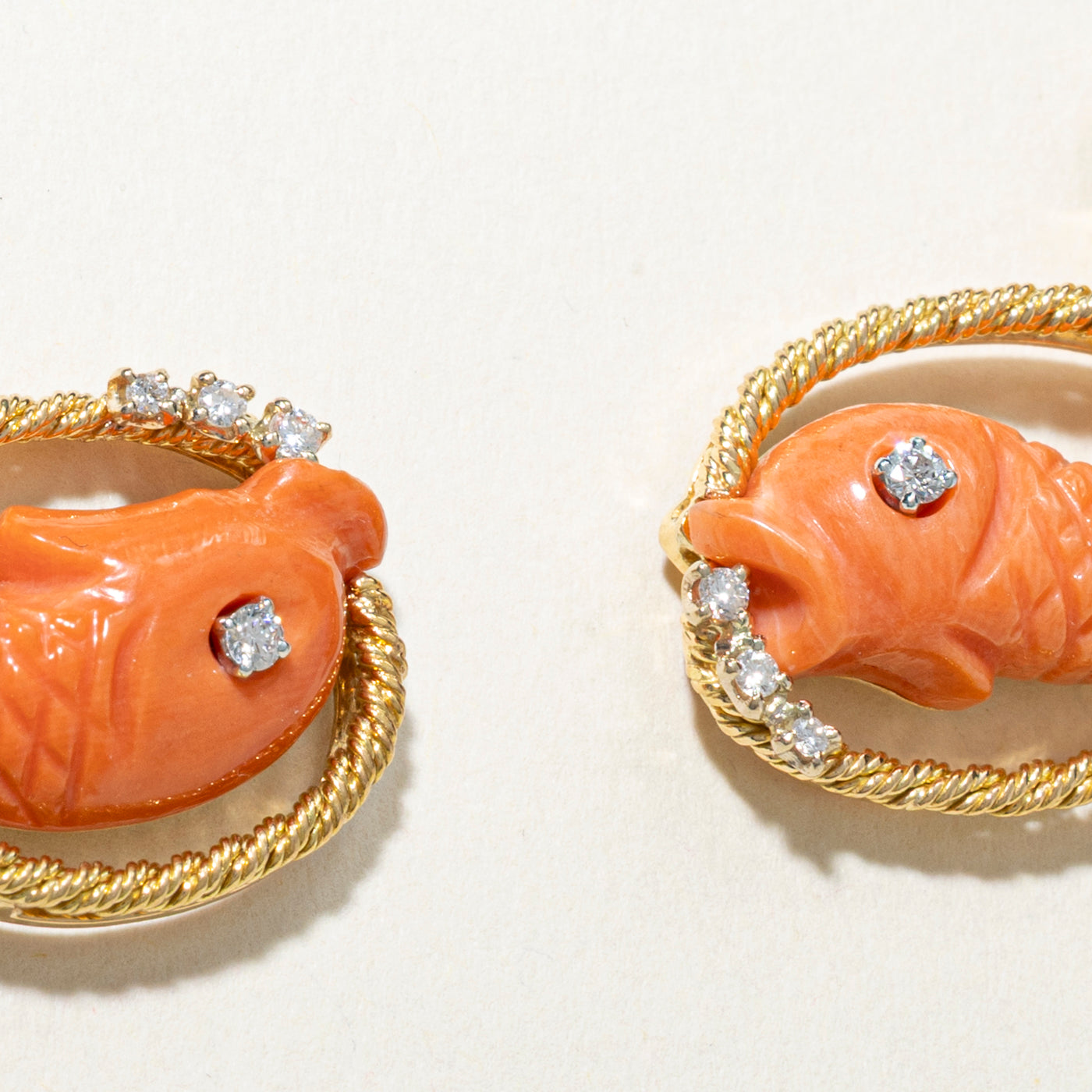 18k Coral & Diamond Fish Stud Earrings | 16.00ctw, 0.14ct