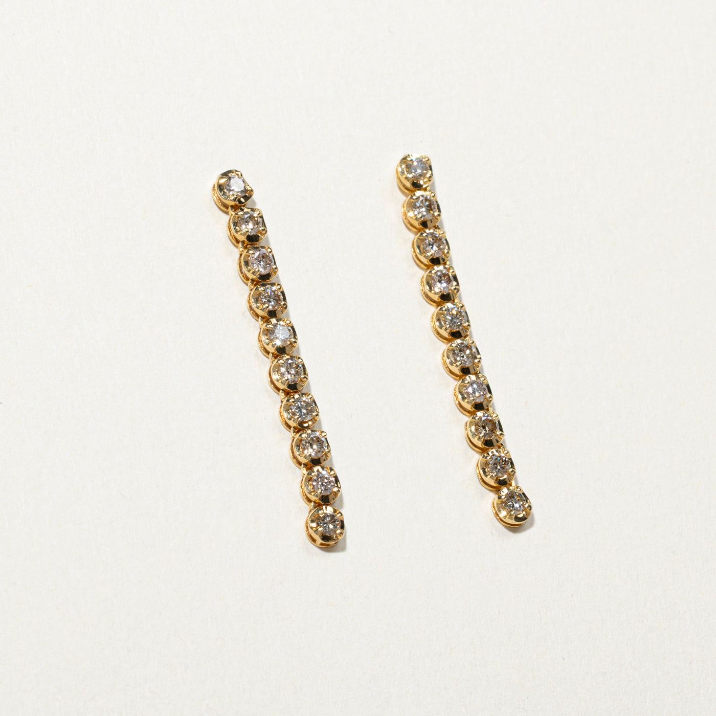 18k Yellow Gold Diamond Column Drop Earrings | 0.84ctw