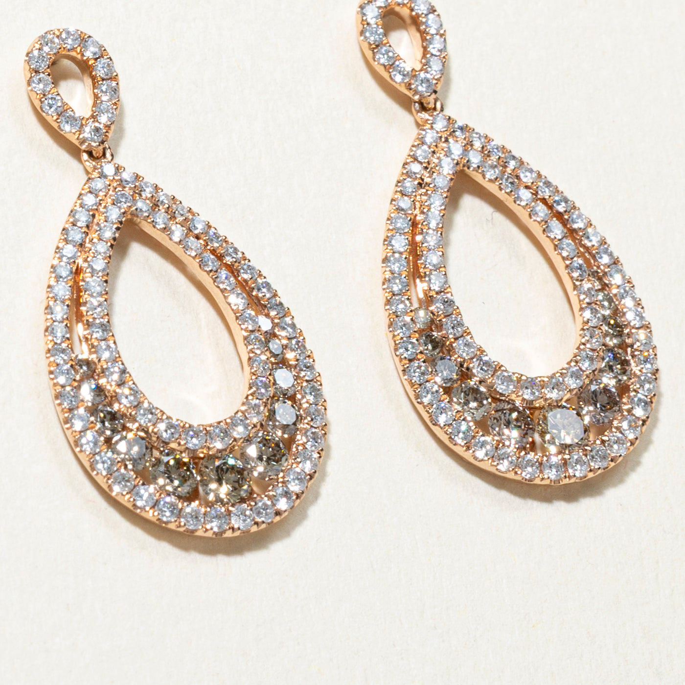 Brown & White Diamond Pear Shaped Drop Earrings | 1.42ctw