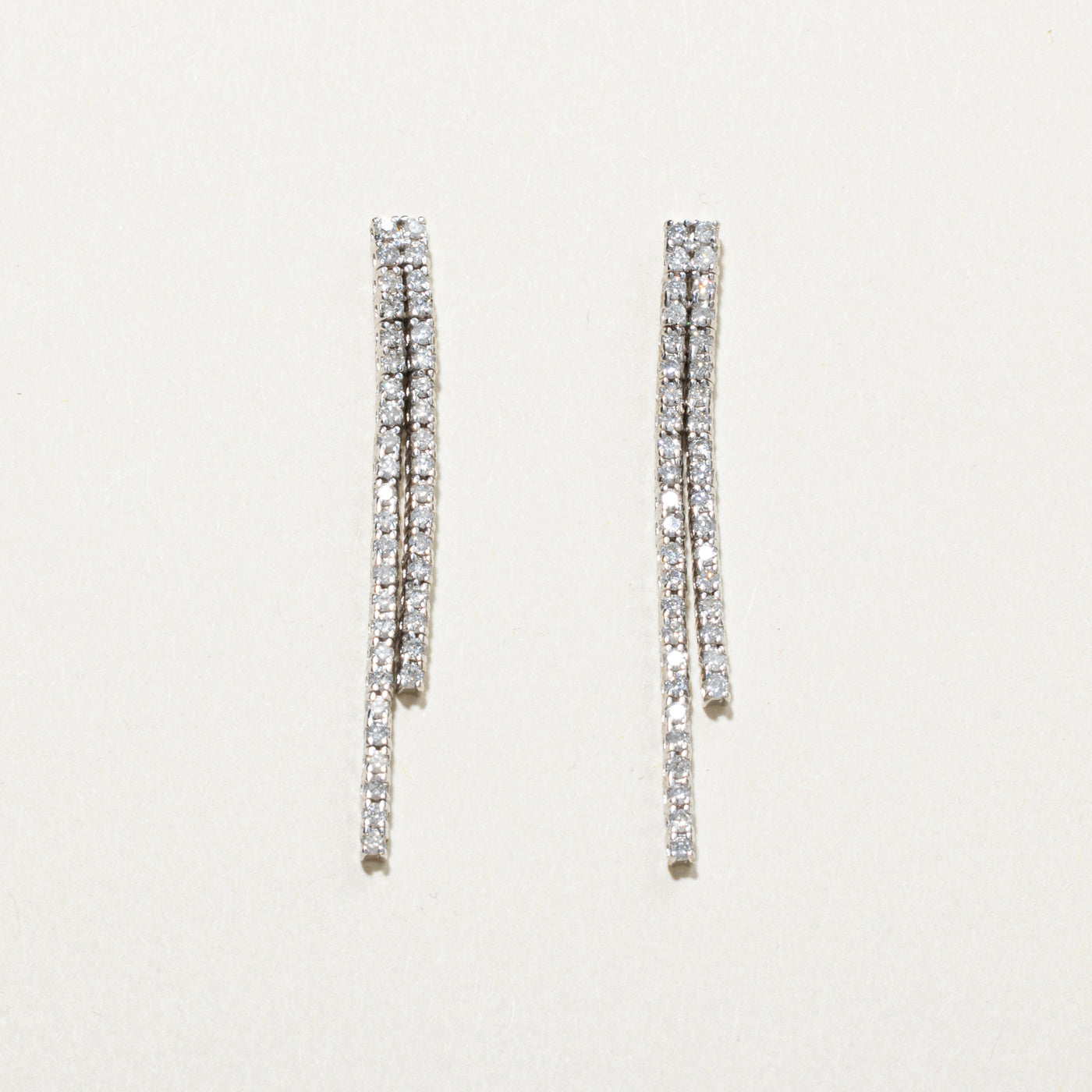 18k White Gold Diamond Column Drop Earrings | 0.92ctw