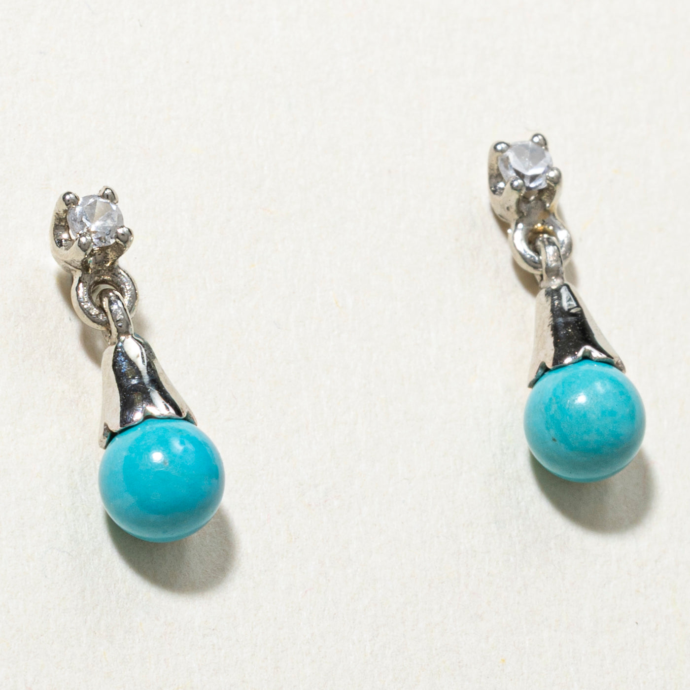 Turquoise & Diamond Drop Earrings | 0.70ct, 0.06ct