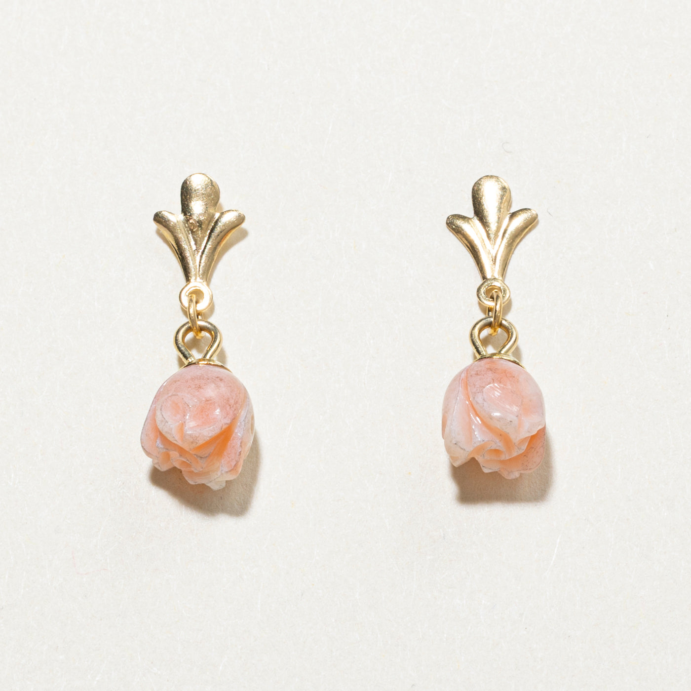 Carved Coral Rose Drop Earrings | 2.20ctw