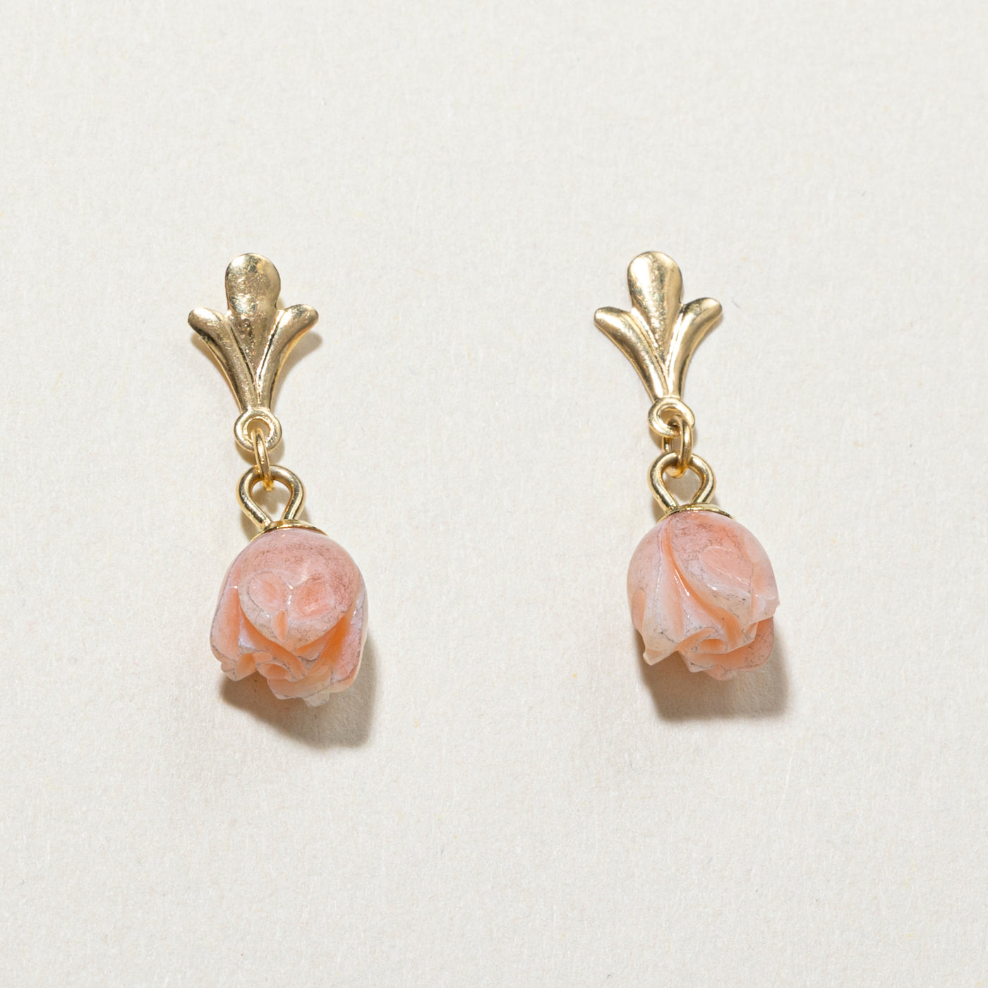 Carved Coral Rose Drop Earrings | 2.20ctw