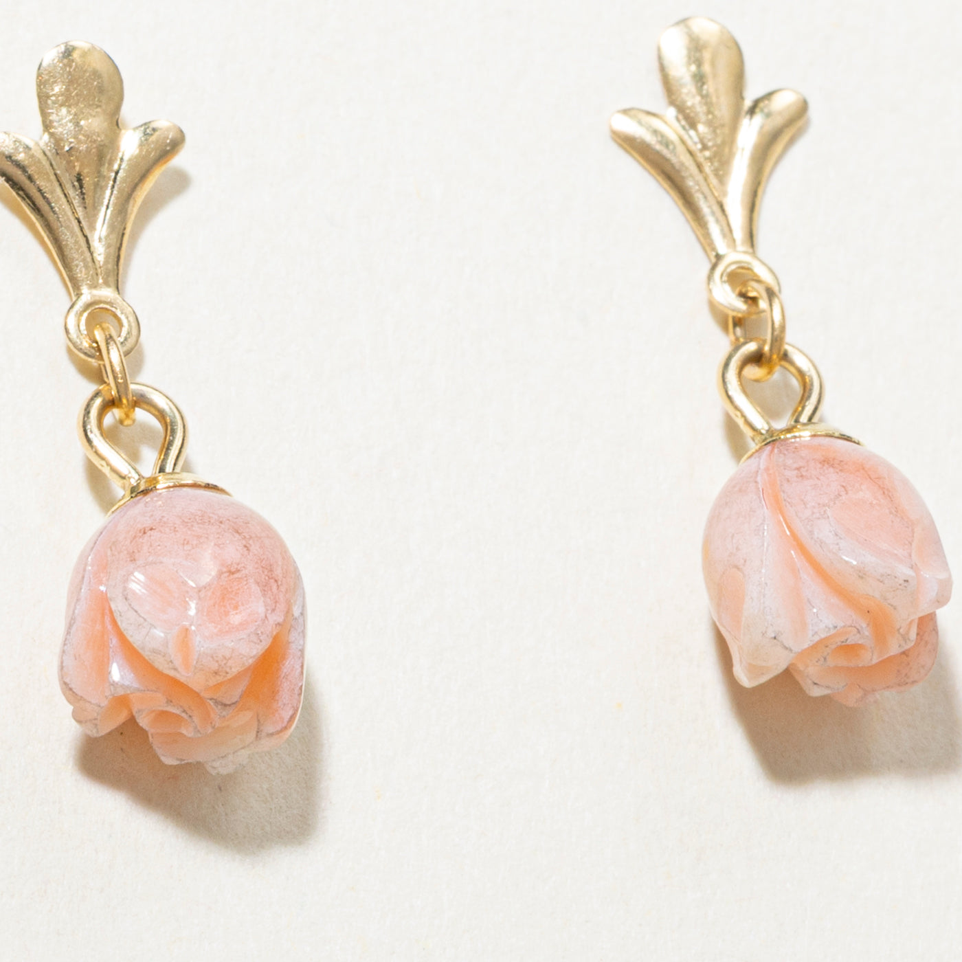 Carved Coral Rose Drop Earrings | 2.20ctw