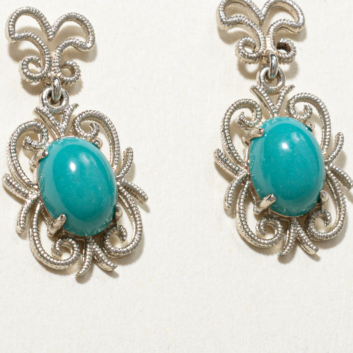 Cabochon Synthetic Turquoise Scrollwork Drop Earrings | 2.40ctw