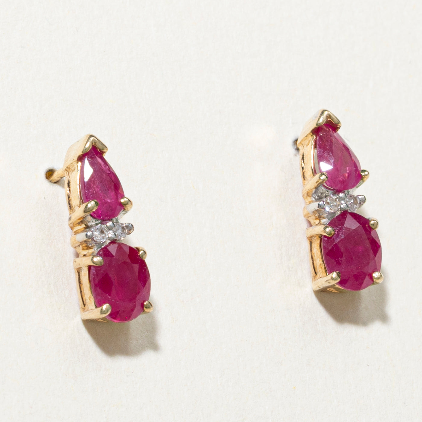 Oval Cut Ruby & Diamond Stud Earrings | 1.40ctw, 0.02ct
