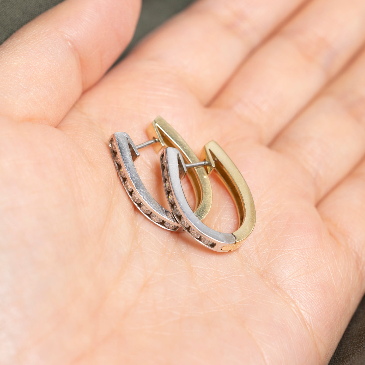 Two Tone Channel Set Diamond Reversible Hoop Earrings | 0.96ctw