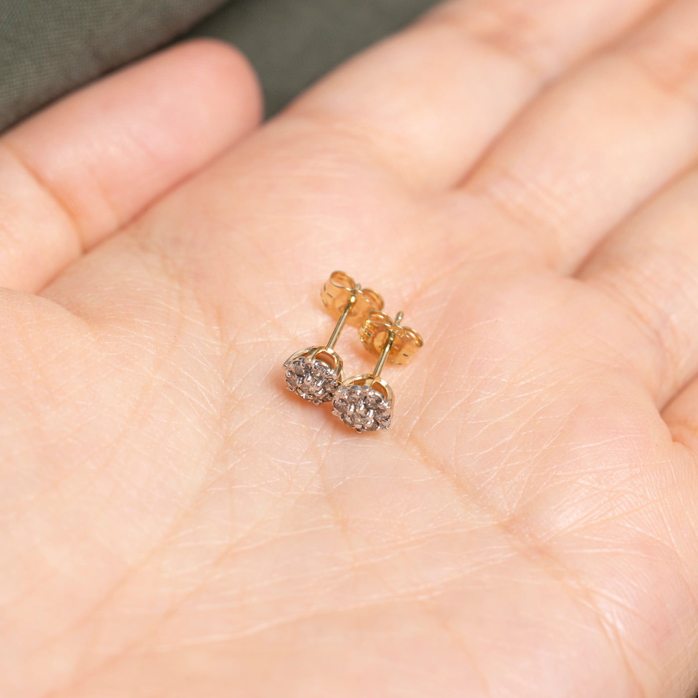 Yellow Gold Diamond Cluster Stud Earrings | 0.22ct
