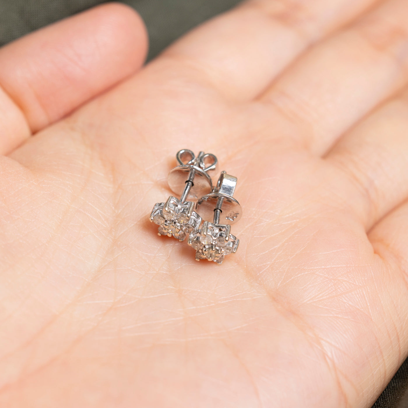 White Gold Diamond Petal Cluster Stud Earrings | 0.40ctw
