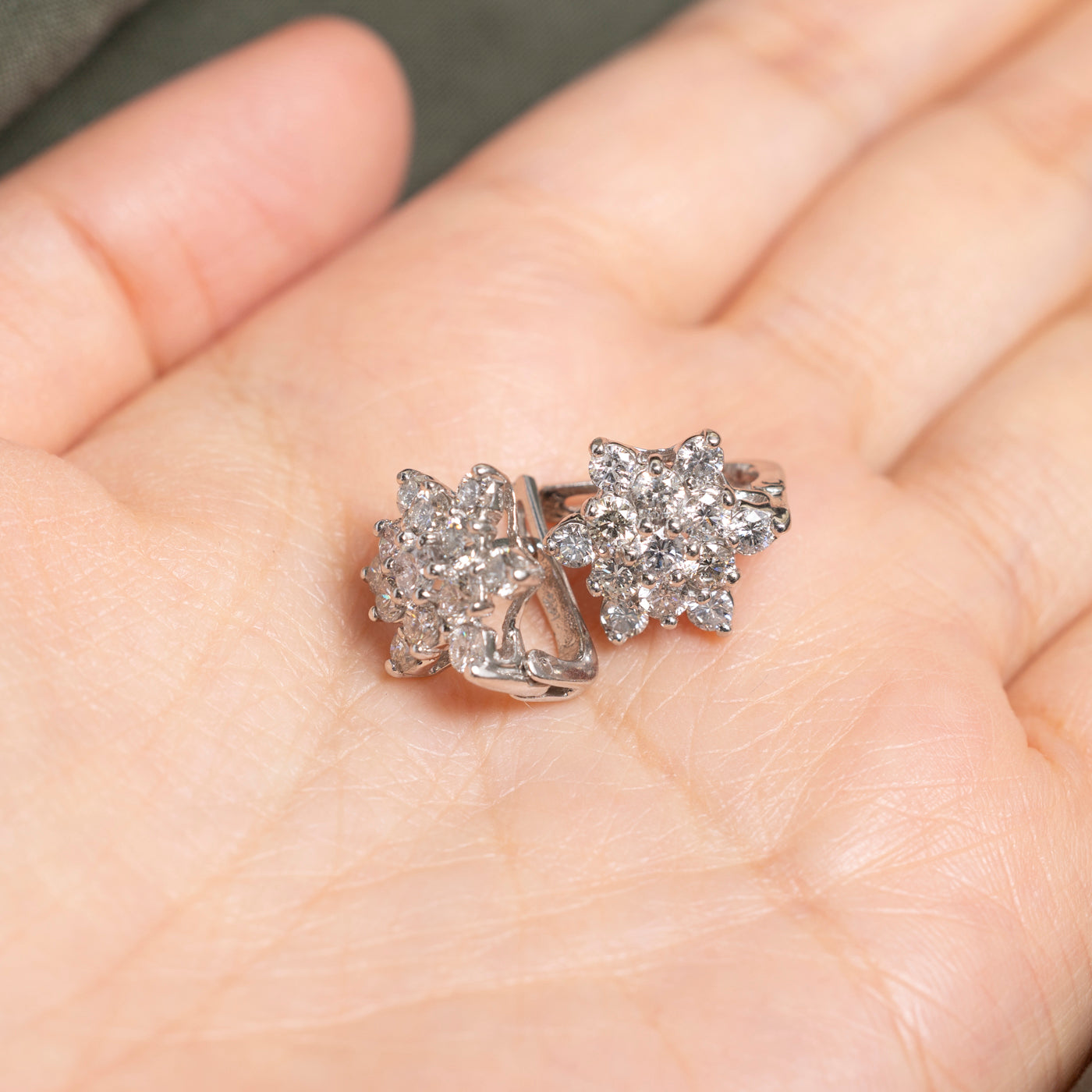 White Gold Diamond Petal Cluster Stud Earrings | 2.34ctw