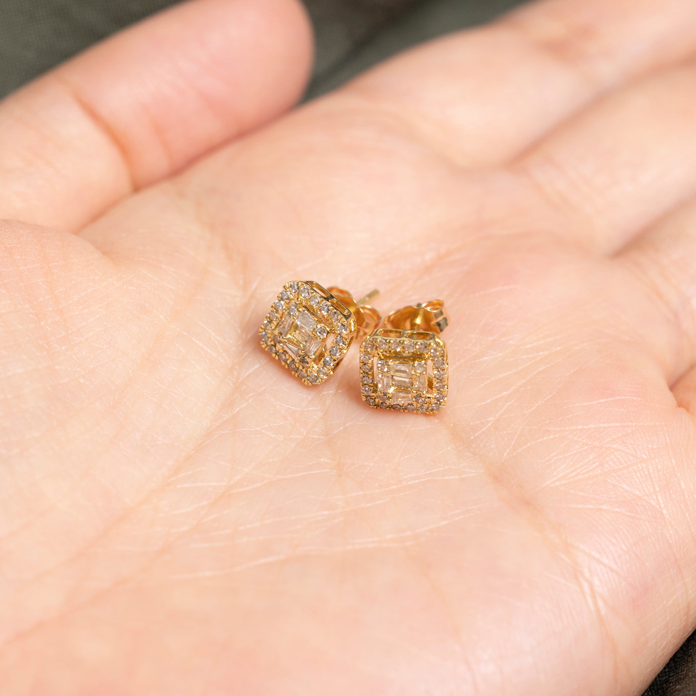 18k Mixed Cut Yellow Diamond Cluster Stud Earrings | 0.40ctw