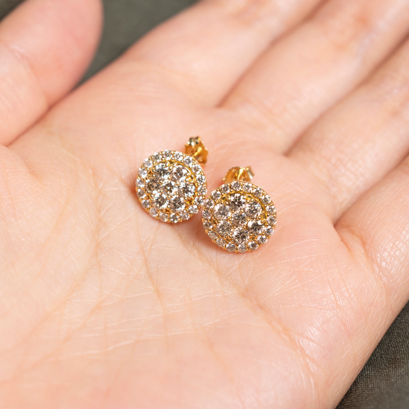 18k Diamond Round Cluster Stud Earrings | 2.00ctw