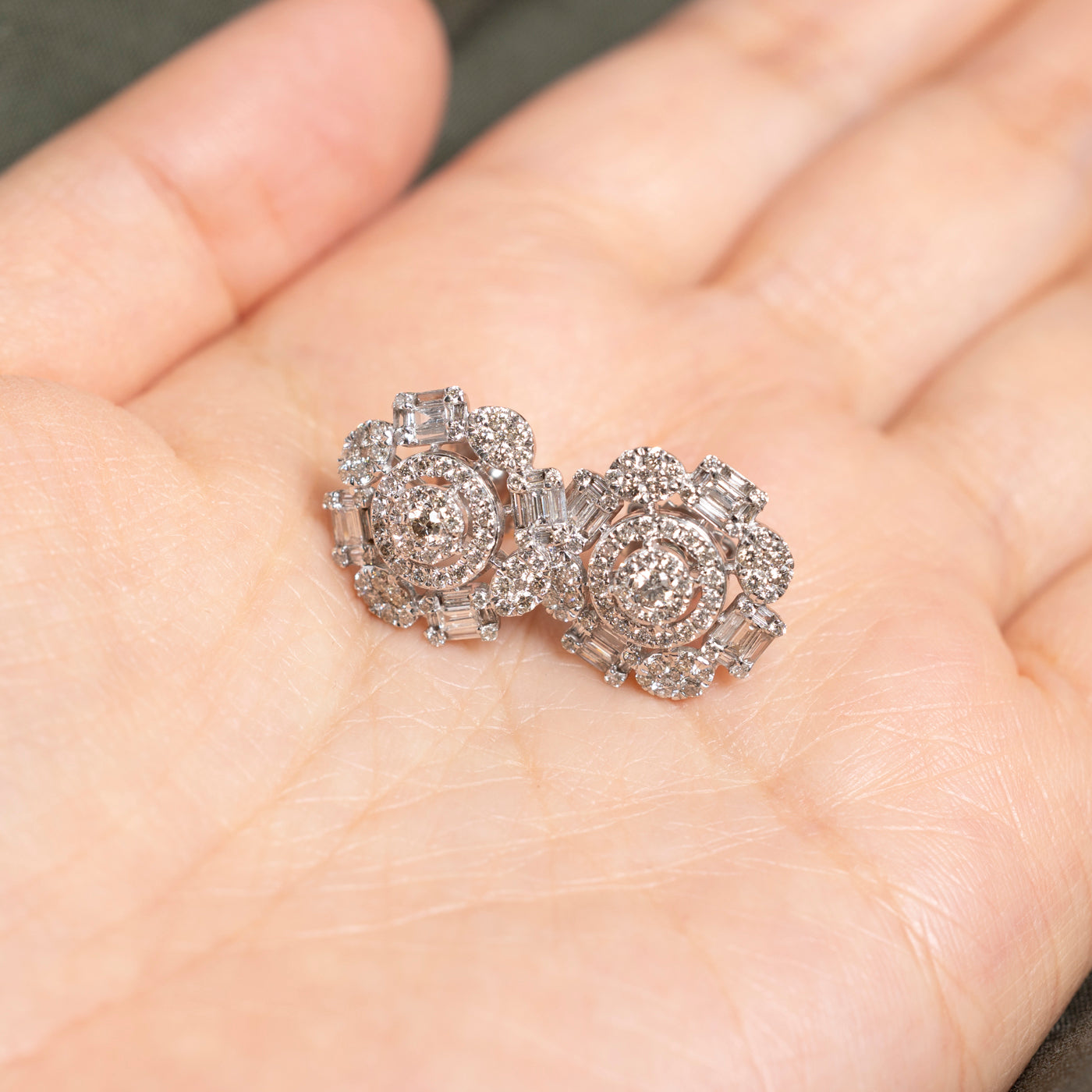 18k Mixed Cut Diamond Cluster Stud Earrings | 1.74ctw