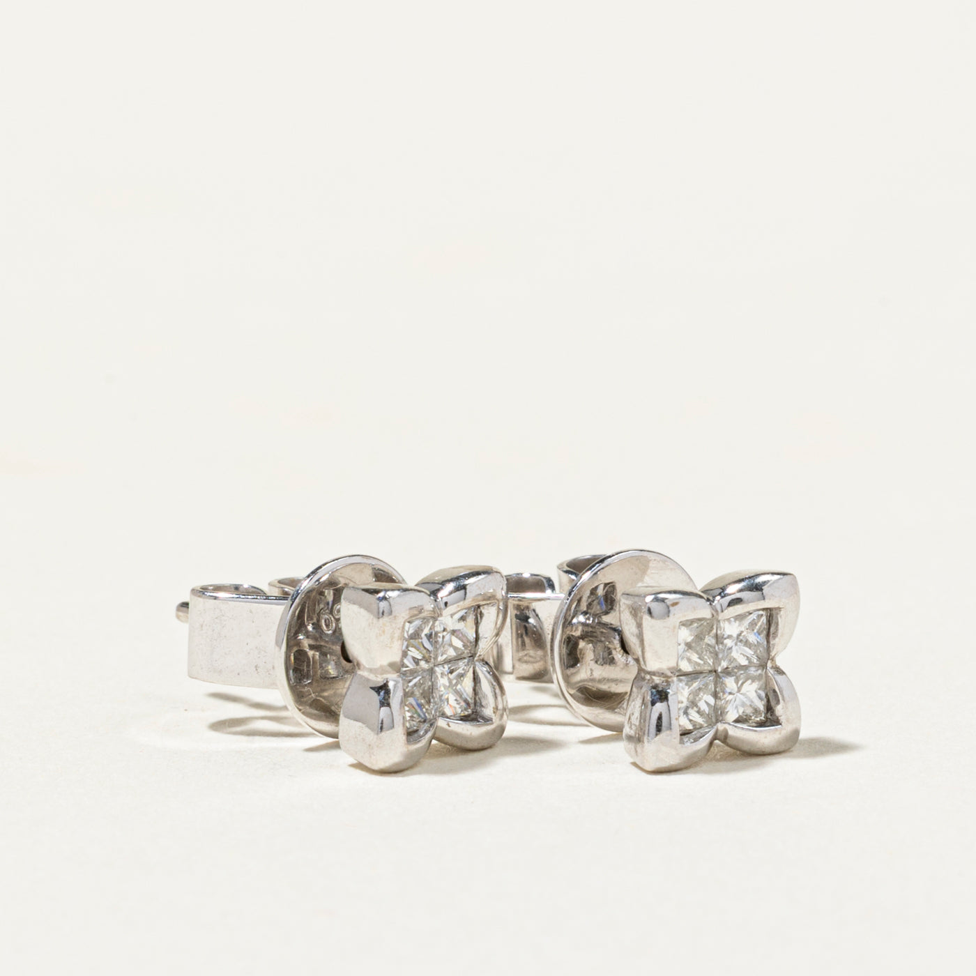 18k Princess Cut Diamond Floral Stud Earrings | 0.36ctw
