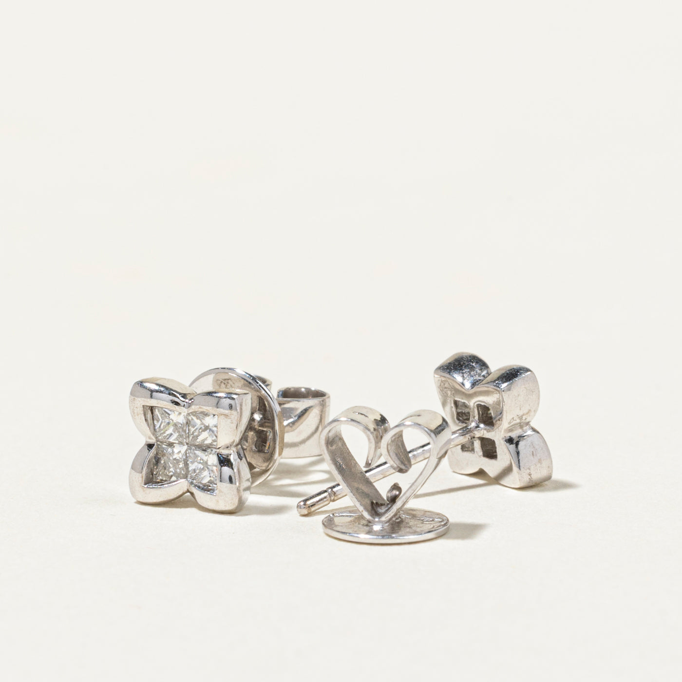 18k Princess Cut Diamond Floral Stud Earrings | 0.36ctw