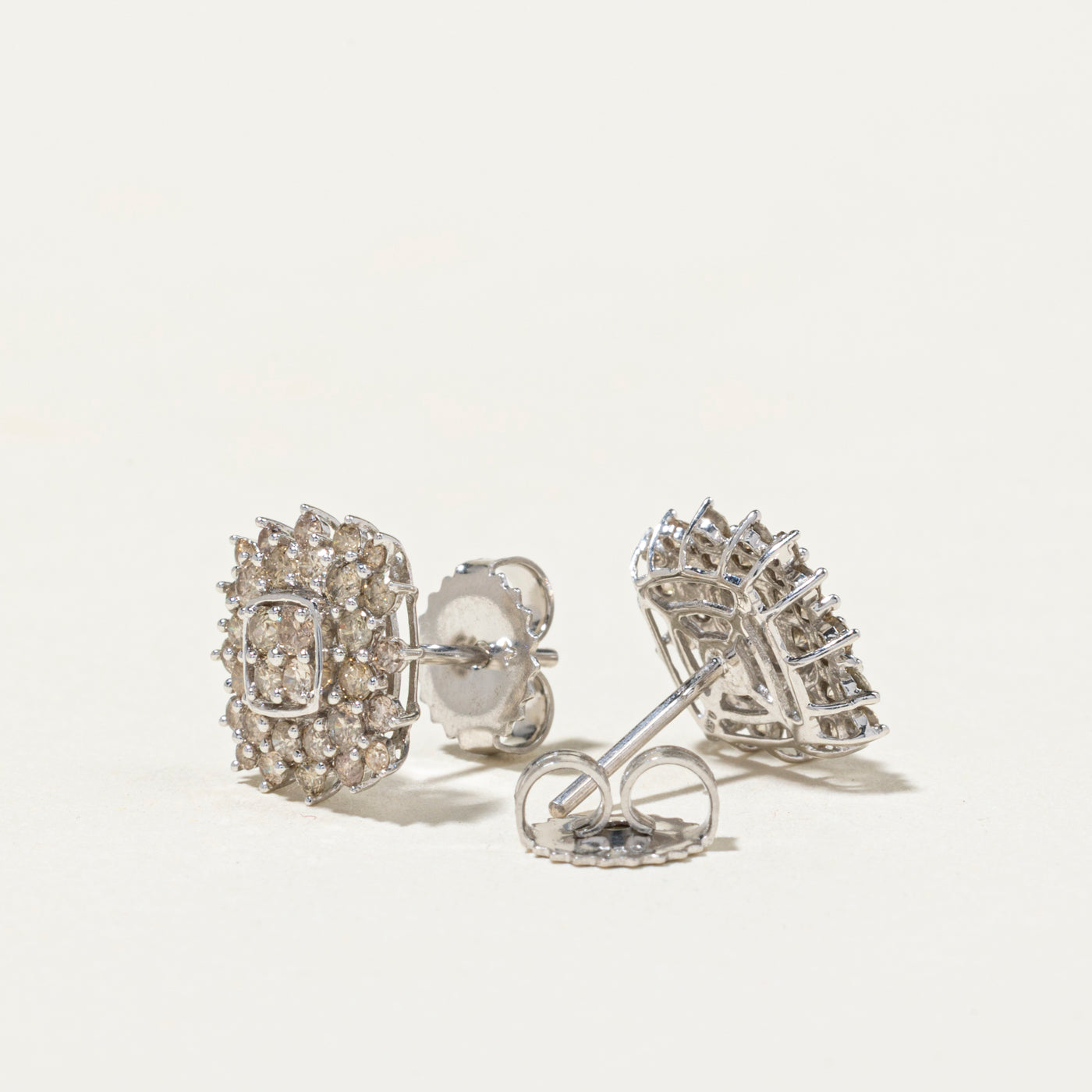 18k White Gold Diamond Petal Cluster Stud Earrings | 1.00ctw
