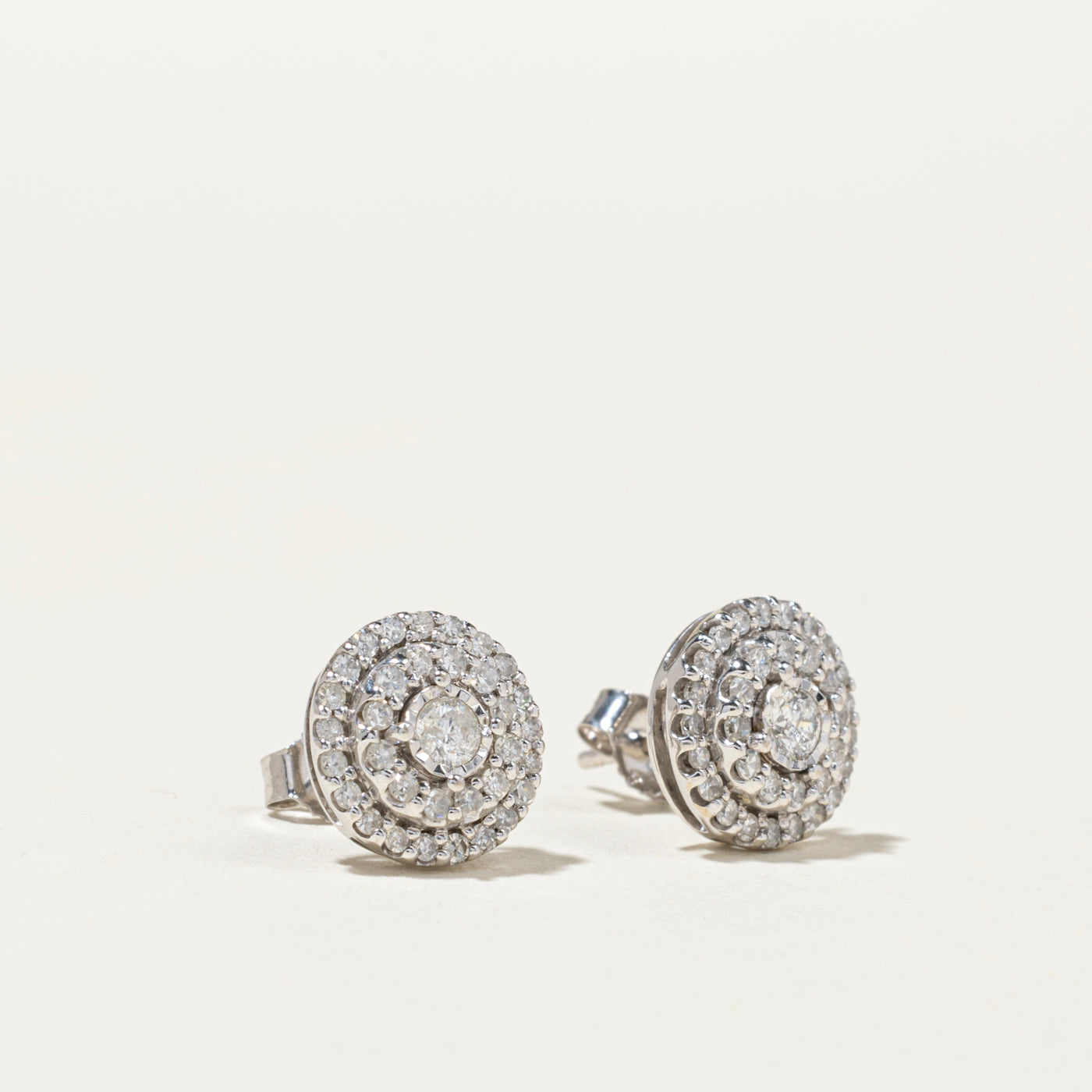 White Gold Diamond Double Halo Stud Earrings | 0.60ctw