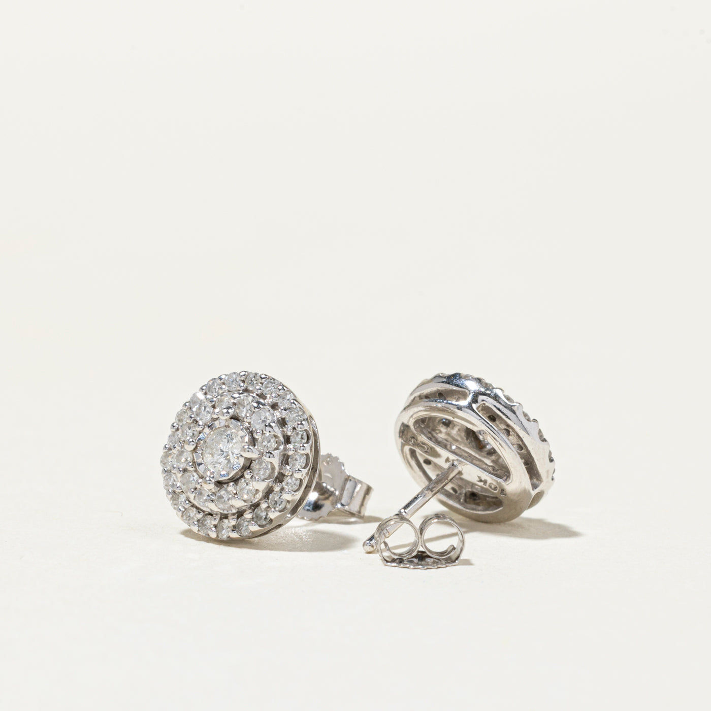 White Gold Diamond Double Halo Stud Earrings | 0.60ctw
