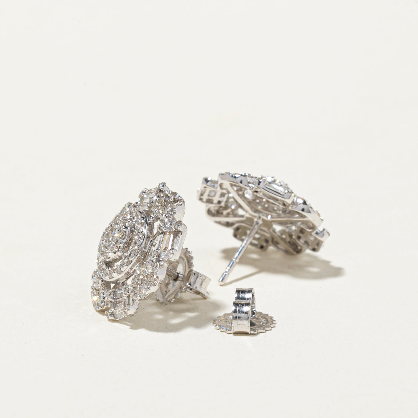 18k Mixed Cut Diamond Cluster Stud Earrings | 1.74ctw