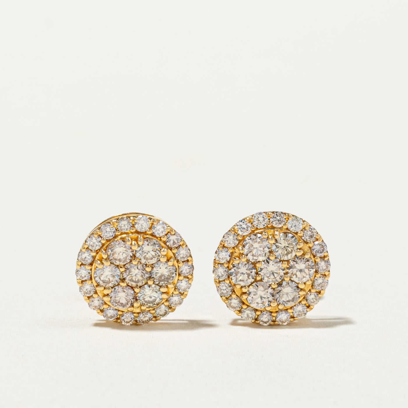 18k Diamond Round Cluster Stud Earrings | 2.00ctw