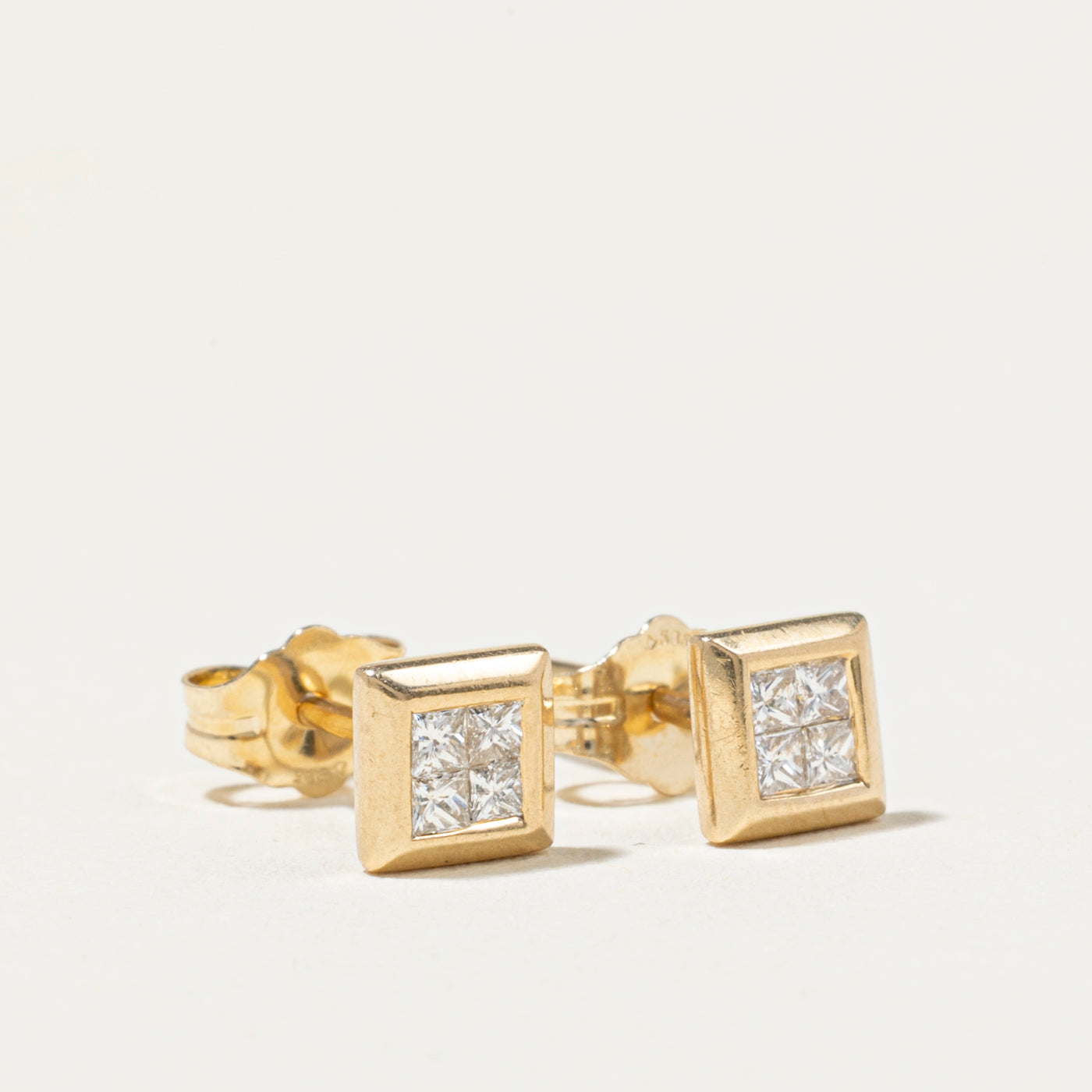 Illusion Set Princess Cut Diamond Stud Earrings | 0.20ct
