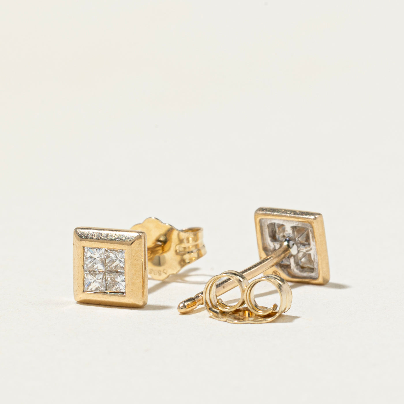 Illusion Set Princess Cut Diamond Stud Earrings | 0.20ct