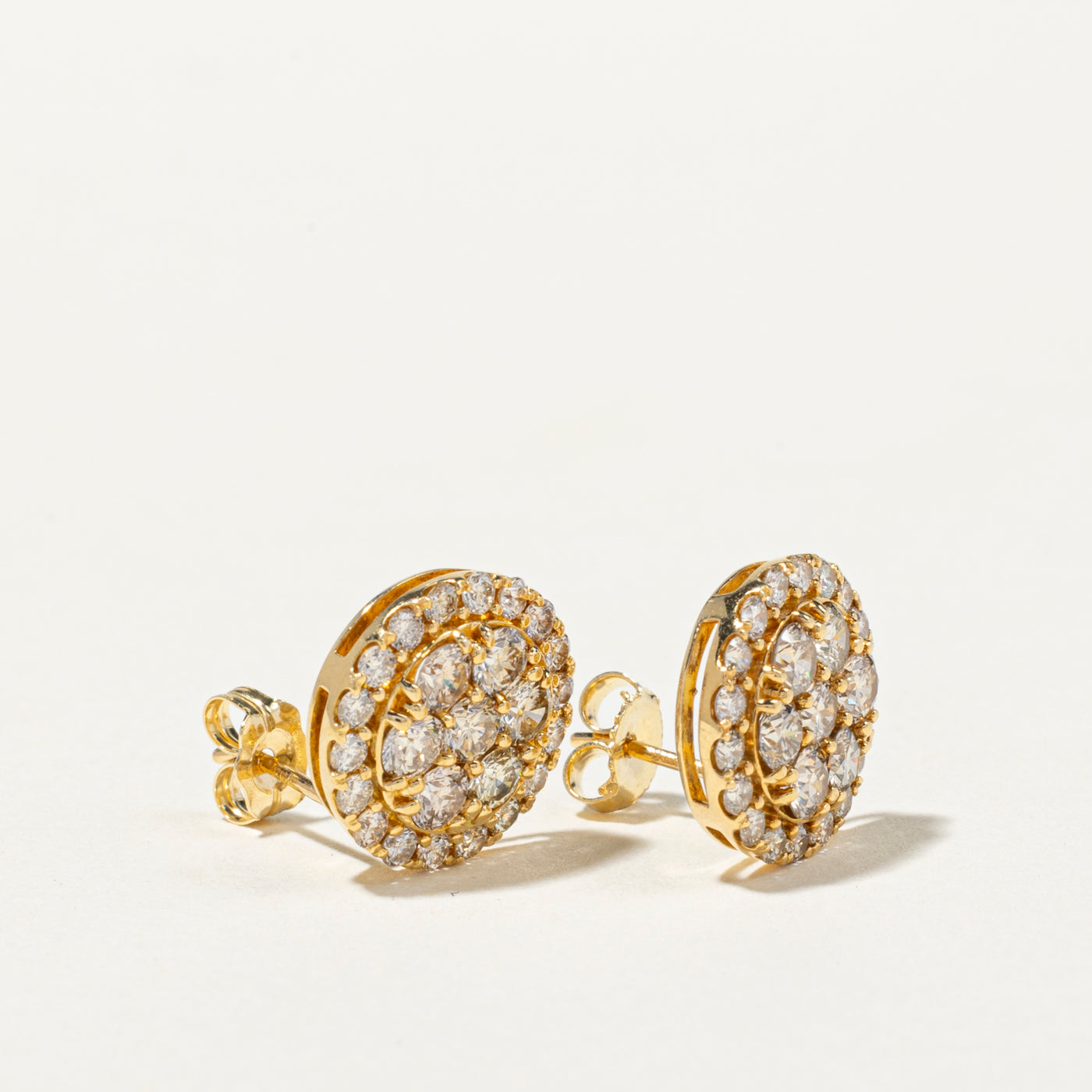 18k Diamond Round Cluster Stud Earrings | 2.00ctw