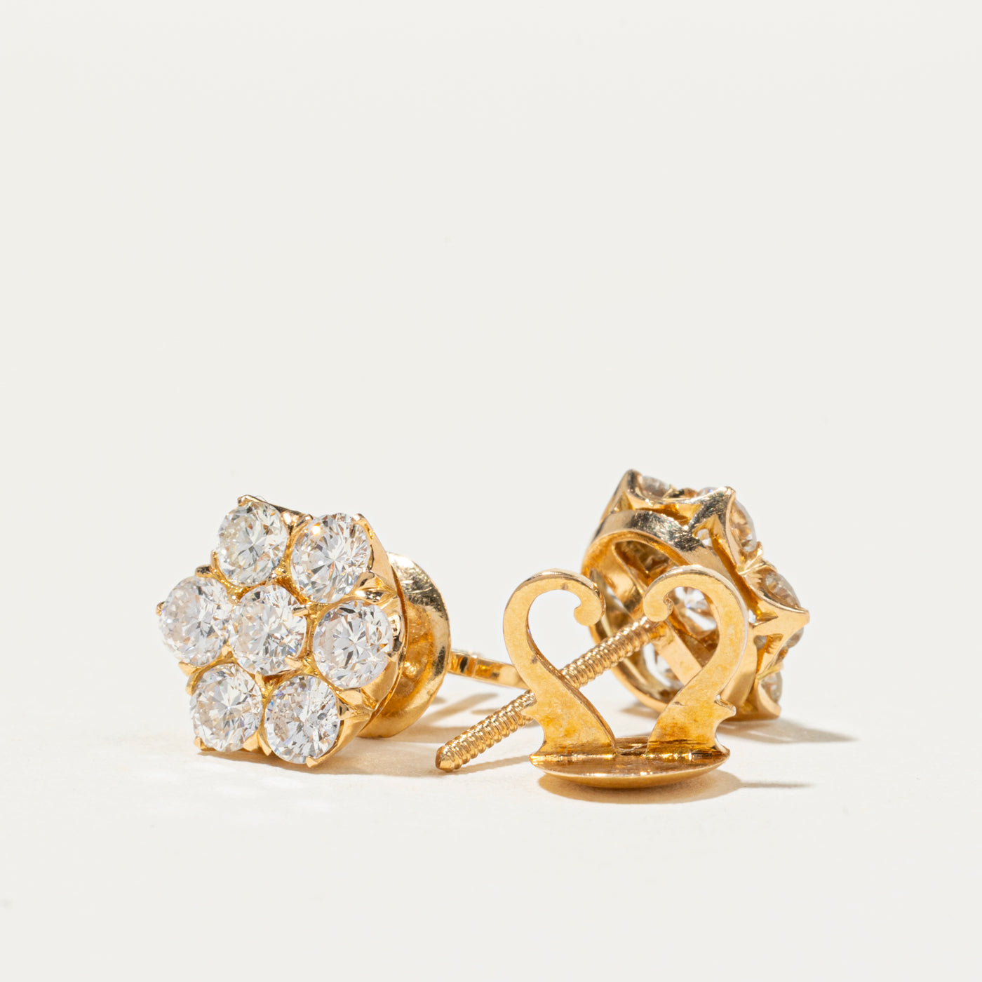 18k Yellow Gold Diamond Daisy Stud Earrings | 1.86ctw