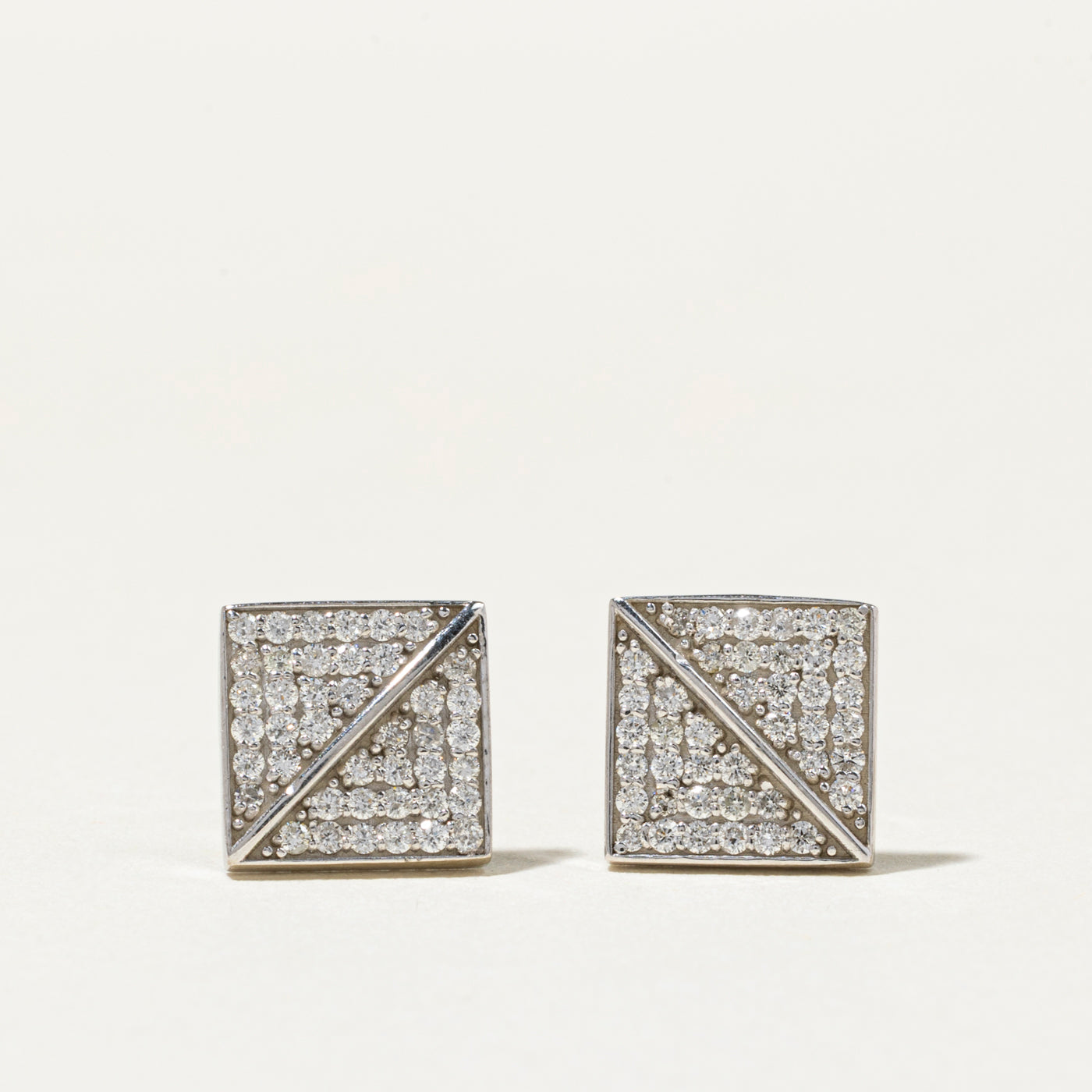 18k Pavé Set Diamond Square Stud Earrings | 0.42ctw