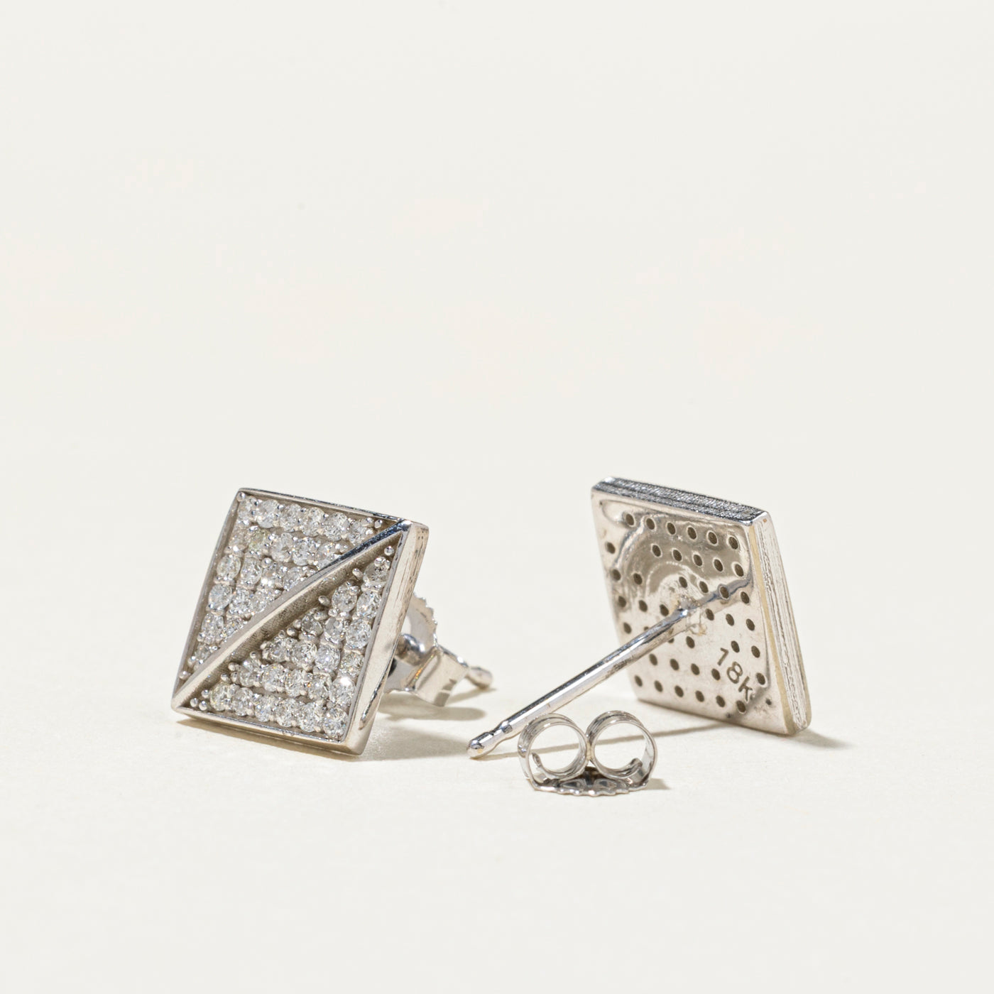 18k Pavé Set Diamond Square Stud Earrings | 0.42ctw