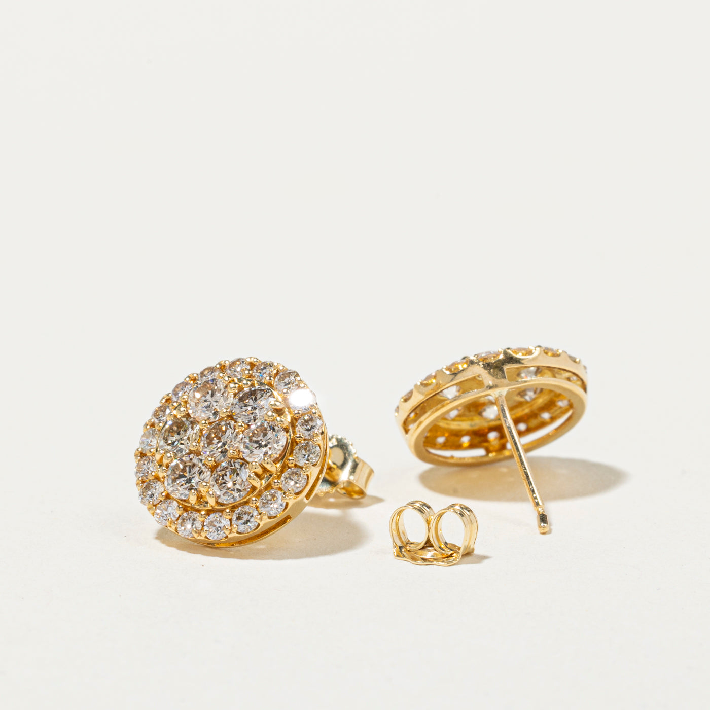 18k Diamond Round Cluster Stud Earrings | 2.00ctw