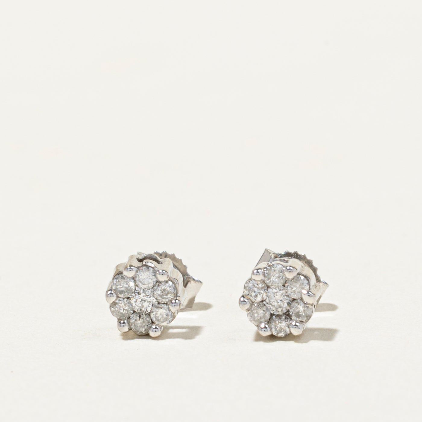White Gold Diamond Round Cluster Stud Earrings | 0.20ct