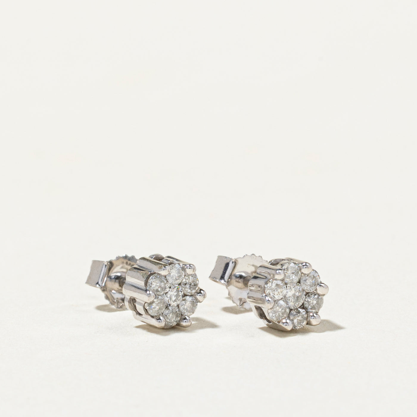 White Gold Diamond Round Cluster Stud Earrings | 0.20ct