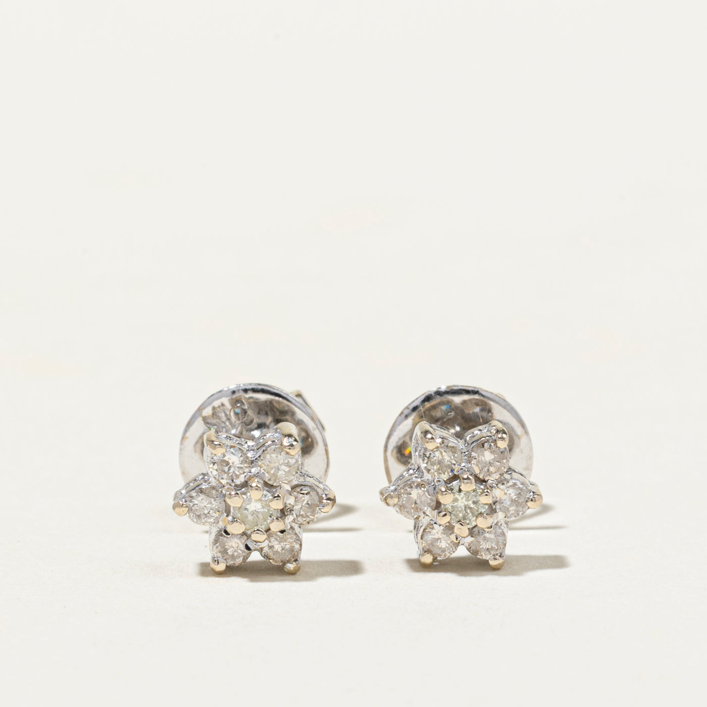 White Gold Diamond Petal Cluster Stud Earrings | 0.40ctw